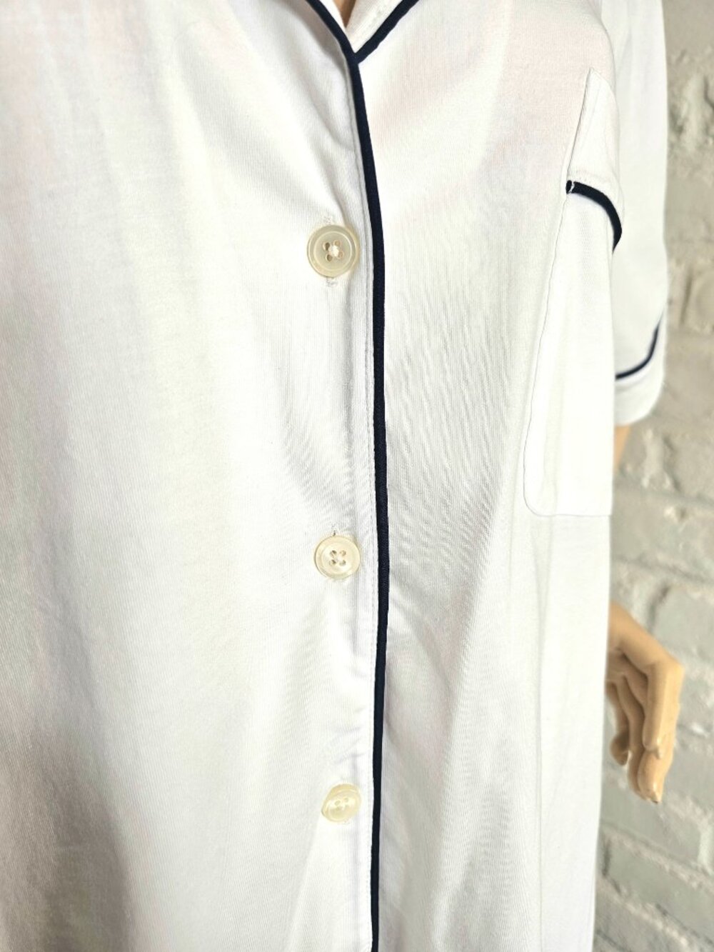 J.Crew Pajama Set Short Sleeve Button Down Shorts White Navy Piping XXL - Picture 13 of 16